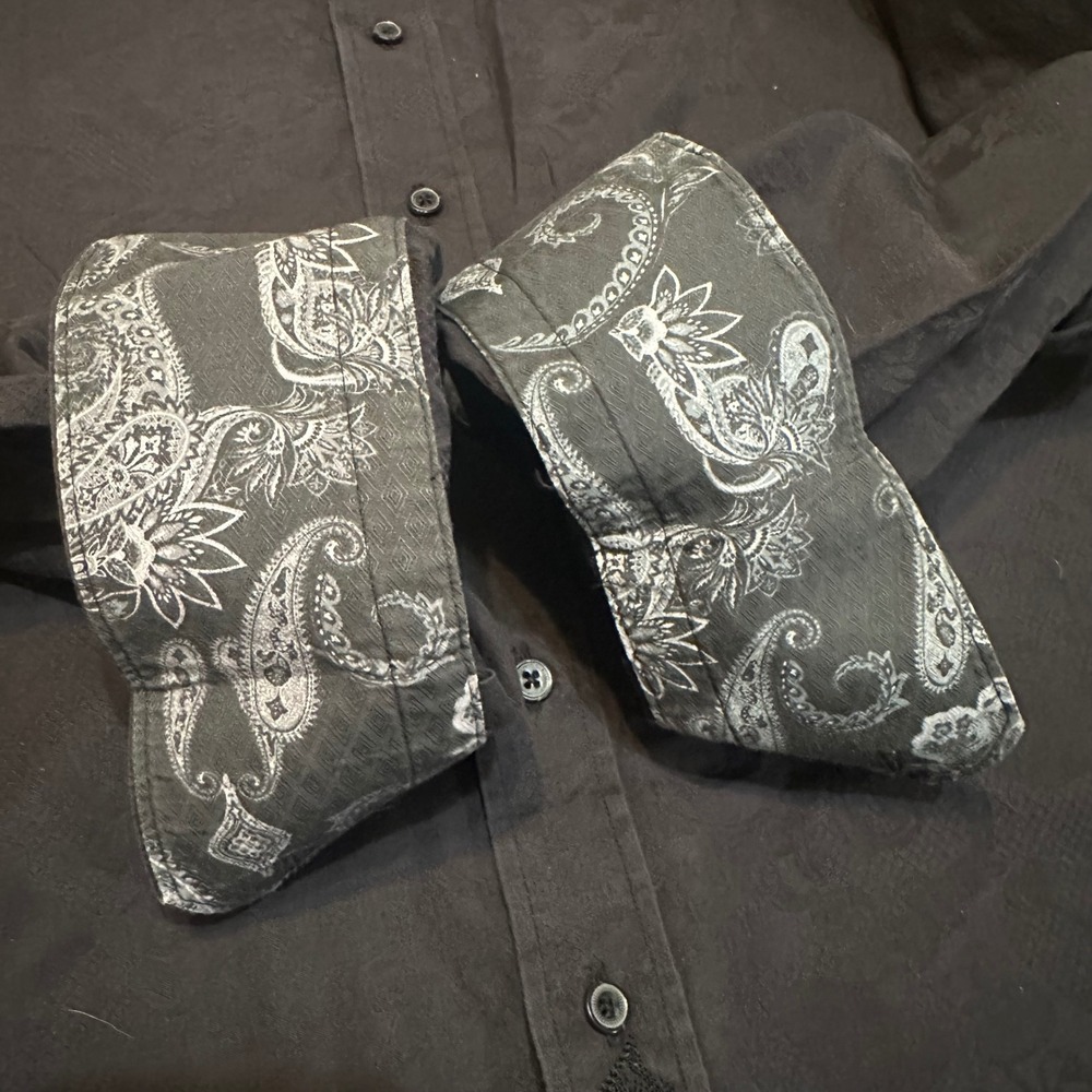 Robert Graham Button Down Mens Large Black Paisley Jacquard Classic Fit Shirt - Picture 5 of 12